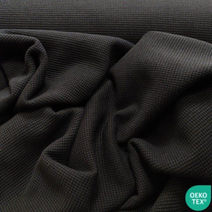 Jersey de Coton Gaufré Noir - par 10 cm 