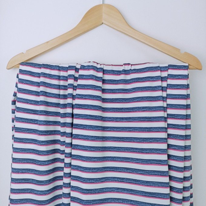 Maille Piquée stripes bleu et fuschia- Coupon 90 cm