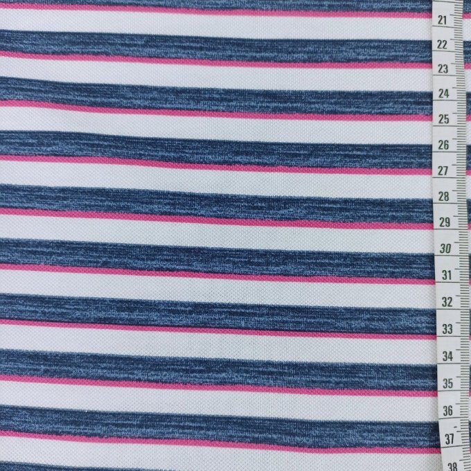 Maille Piquée stripes bleu et fuschia- Coupon 90 cm
