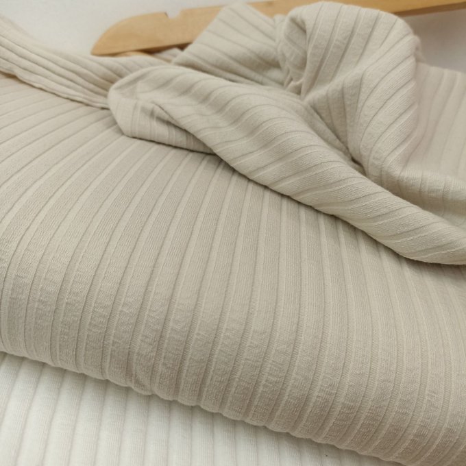 Jersey Côtelé Beige Naturel- Coupon 1m