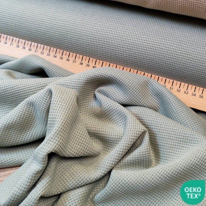 Jersey de Coton Gaufré Vert Amande - par 10 cm 